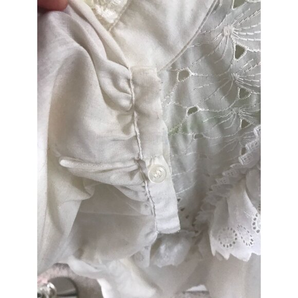 1980's The Eastside Clothing Company White Eyelet Floral Lace Blouse High Neck - Picture 6 of 6